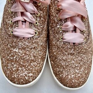 Keds for Kate Spade New York Chic Sneakers-Rose Gold Pink Glitter-Size 9.5 EUC